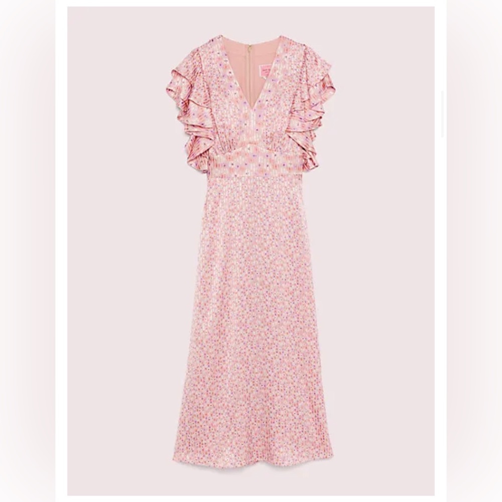 Kate Spade Brand New Poppy Field Devore Dress Burnout Ruffle Sleeve Midi 10.